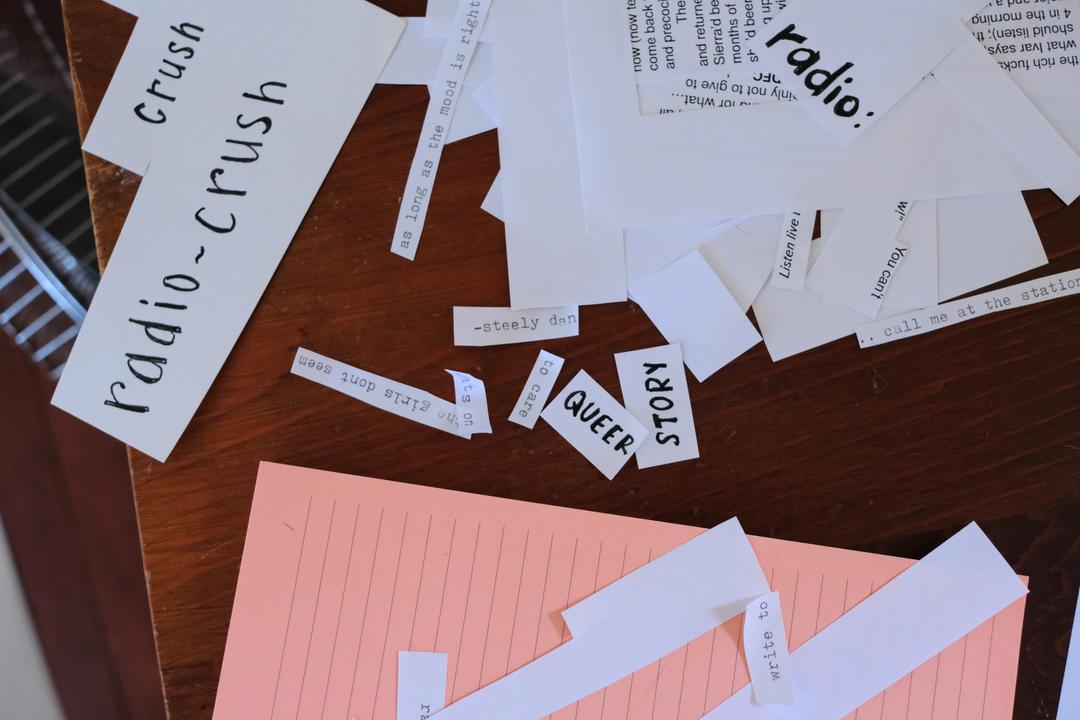 Collage pieces on table