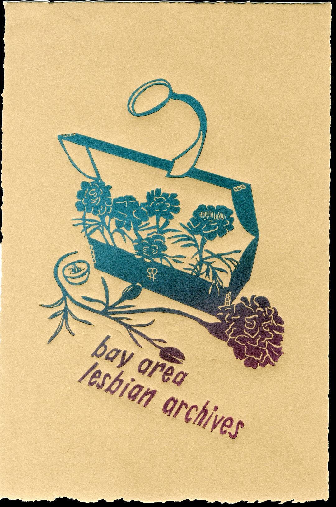 Linocut print of flowers in archival box
